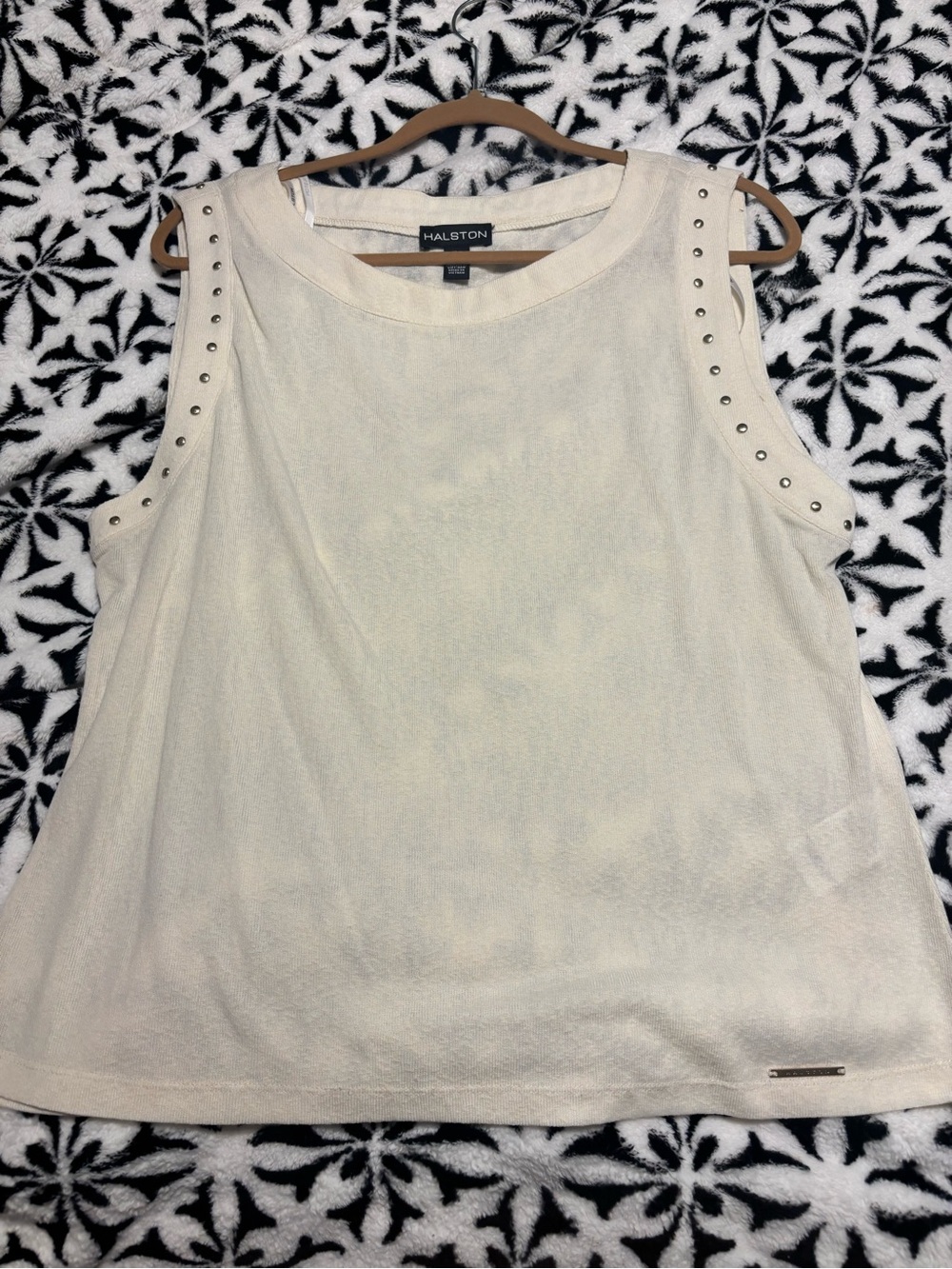 Halston Heritage Ivory Stud-Trim Sleeveless Tank XL never worn